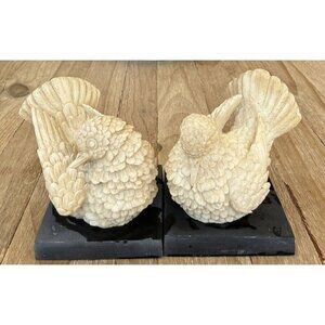 A. Santini Dove Bookends Italy Resin Marble Dust Black Stone Base